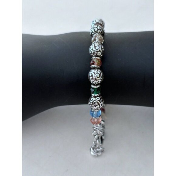 Brighton Latika Bracelet Silver Red Amber Amethyst Multicolor Carved Beads - Picture 5 of 6